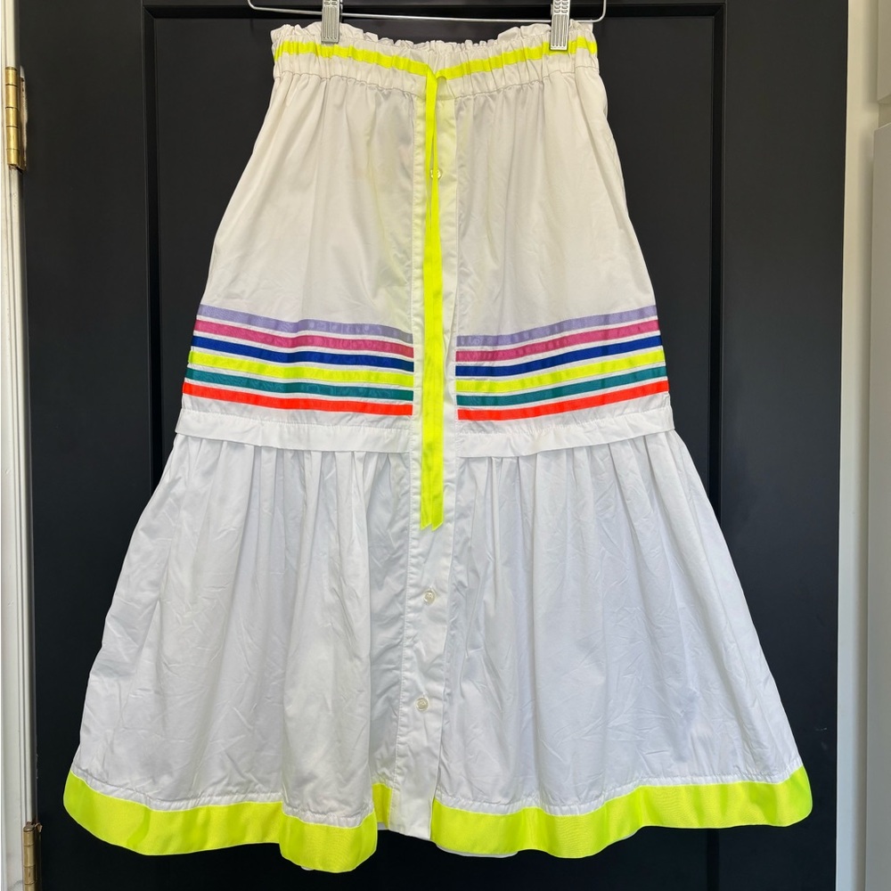 Mira Mikati Rainbow Stripe Neon Trim Tiered Midi Skirt US 6 festival - Picture 5 of 8